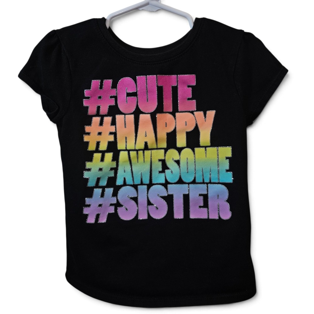 Garanimals Graphic Tee Toddler Girls 4T Black Excellent Rainbow Glitter‎ Sister